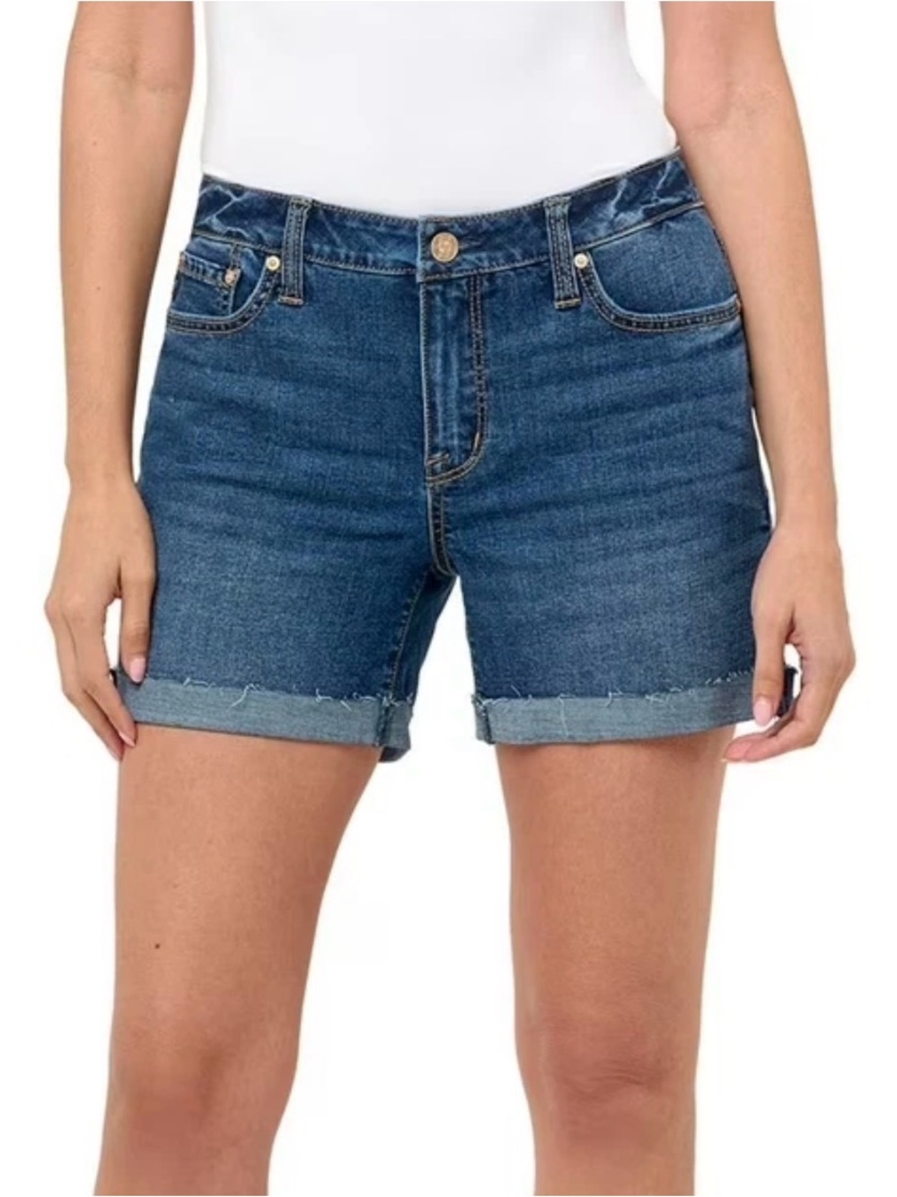 Seven7 Medium/Dark Blue Rolled-Hem Denim Shorts